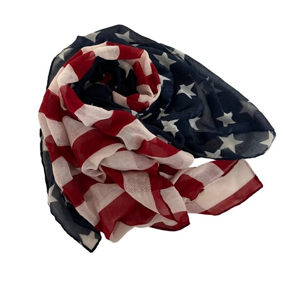 American Flag Sheer Scarf Wrap Stars Stripes Red White Blue Patriotic July 4th - Picture 3 of 5